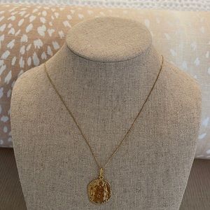Coin necklace gold plated sterling silver. Never worn 24” long. Perfect!